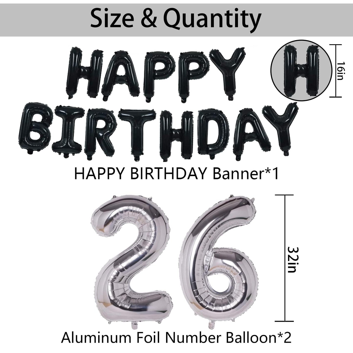 Naninuneno 26Th Black Silver Birthday Party Decorations For Men Women, Happy 26 Birthday Party Supplies With Black Happy Birthda