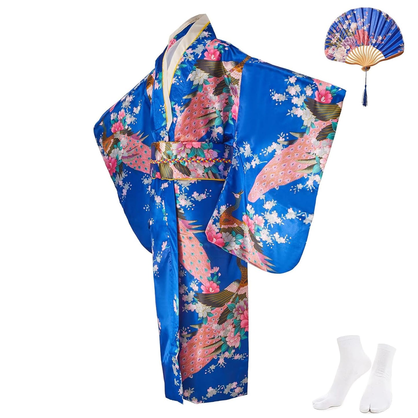 Crfasibe Japanese Women'S Kimono Robe Anime Cosplay Costumes For Girls Party Fancy Dress Set Royal Blue 150Cm