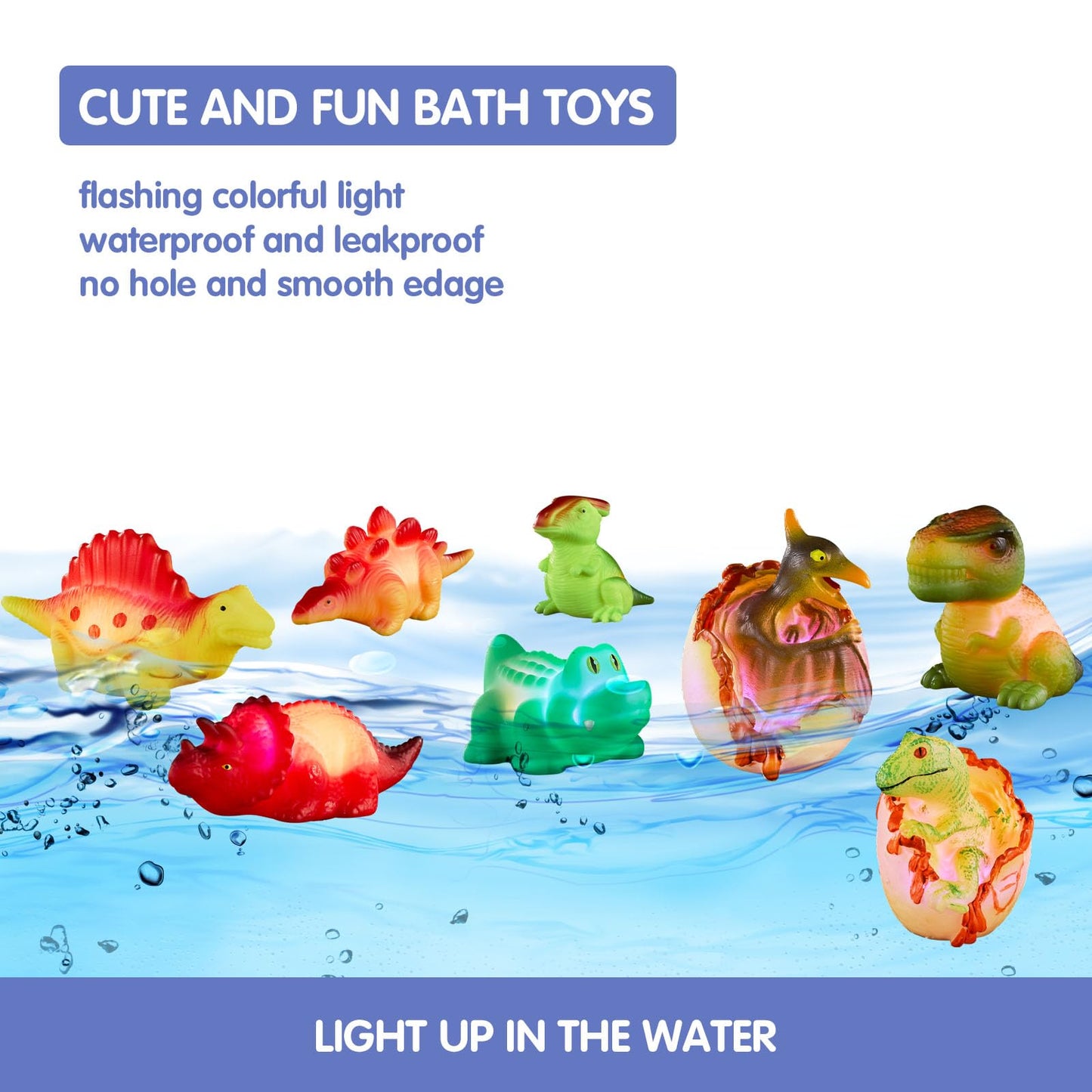 Yoliyogo Dinosaur Toy Bath Floating Toy With Auto Flashing Early Learning Toy Dinosaur Theme Model 8 Pcs Bathtub Shower Toy Gift