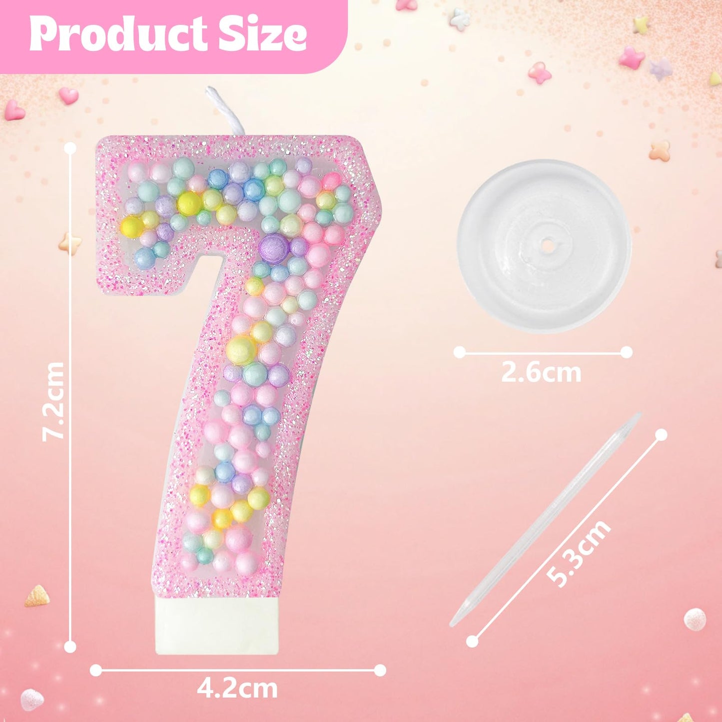 Zlongron Birthday Number Candles, Handmade Macaron 3D Flash Number 7 Candle, Suitable for Girls and Boys Birthdays, Weddings, A
