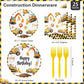 Construction Theme Birthday Party Decorations Plates Set 25 Guests,100 Pcs Plates Napkins Forks Boys Kids Construction Excavator
