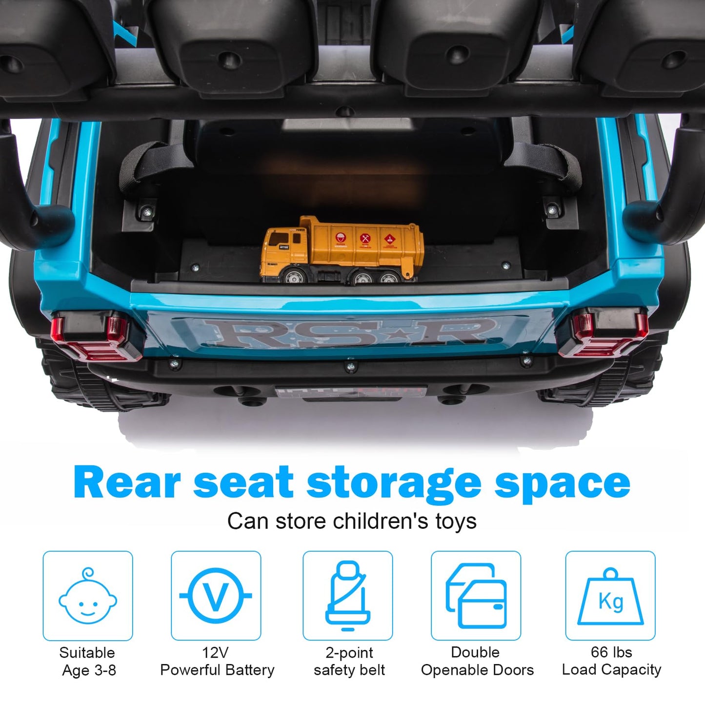 RunFast 12v Kids Ride on Car with Parent Remote Control Electric Ride on Toys for Kids 3-5 3.7mph Max Speed Battery Powered Large Seat with Safety Belt Aux Port Gift for Boy&Girl(Blue  12V)