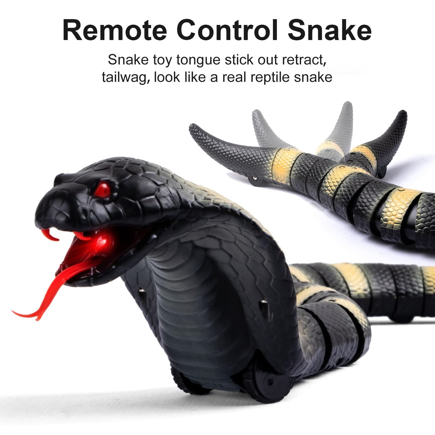 Amchsuri Rc Snake Toy: Realistic Prank Cobra, Rechargeable, Smart Sensing, Infrared Controller For Kids/Cat (Black)