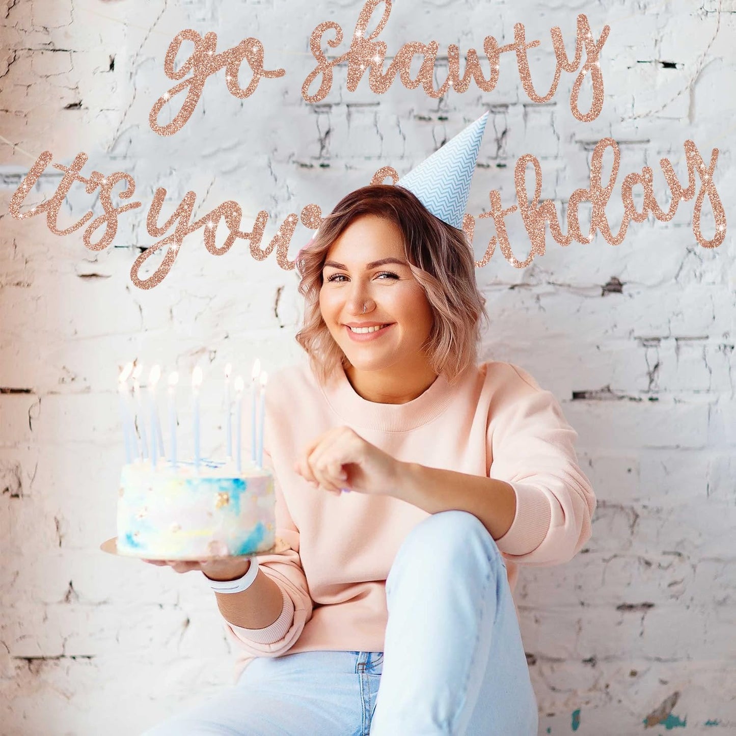Beishida Rose Gold Go Shawty It'S Your Birthday Banner - No Diy - Hip Hop Theme Glitter Happy Birthday Banner - Pre-Strung - Ros
