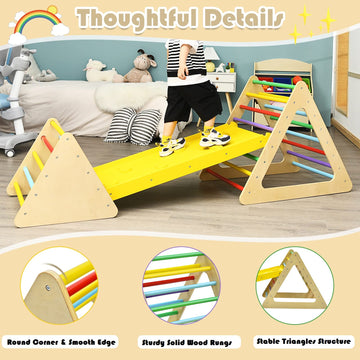 Costzon Climbing Toy For Toddlers, 3 Piece Montessori Wooden Triangle Climber W/2 Triangle Ladders & Double-Sided Ramp For Sliding & Climbing, Kids Boys Girls Indoor Gym Playset Gift For Home, Daycare