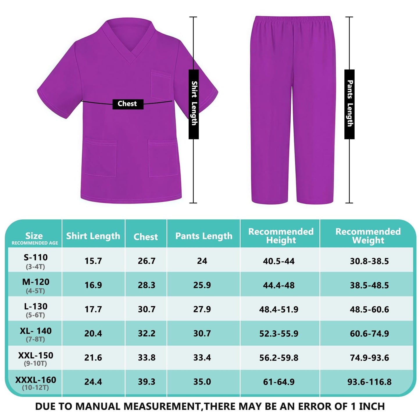 Mizzuco Doctor Costume For Kids,Toddler Nurse Scrubs Halloween Dress Up Cosplay For Boys Girls 3-12 Years (Purple, M-120Cm/4-5Yr