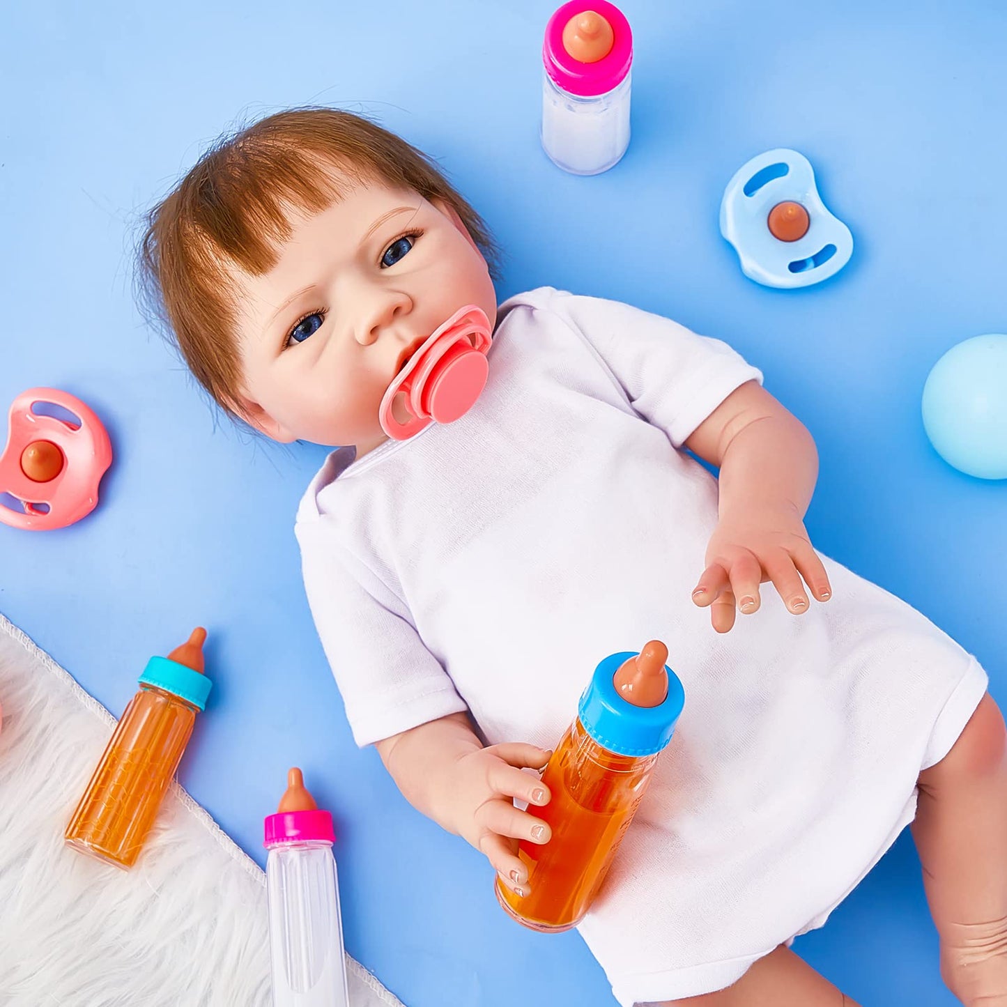 7 Pcs Baby Doll Bottles Accessories Disappearing Doll Feeding Set Milk And Juice Bottles With Toy Pacifier Baby Doll Gift Doll B