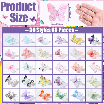 60pcs Micro Resin Butterflies Mini Resin Butterflies for Crafts Miniature Butterflies Tiny Butterfly Decorations Stocking Stuffe