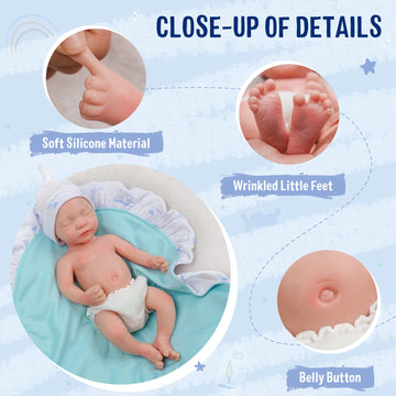Babeside Lifelike Reborn Baby Doll Aurora - 12 Inches (Weight 3.3 Lbs. Anatomically Correct Silicone Reborn Baby Boy Realistic Newborn Baby Doll Real Life Baby Doll With Gift Box