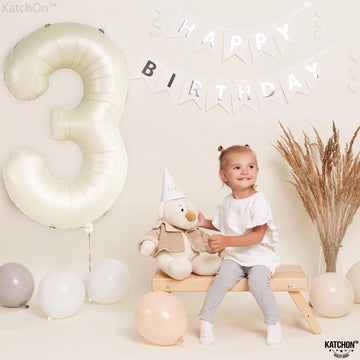 Katchon, Cream White Number 3 Balloon Neutral - Giant, 40 Inch, Three Balloon | 3 Balloon Number For Young Wild And Three Decorations Girl | 3 Birthday Balloon, 3Rd Birthday Decorations For Boys