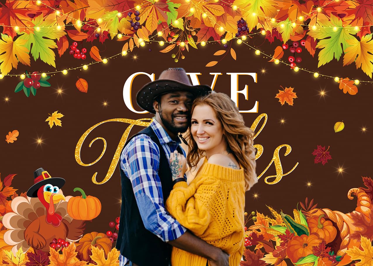 LTDKAEN Give Thanks Backdrop Happy Thanksgiving Pumpkin Harvest Rustic Photography Background Thanksgiving Turkey Party Decorati