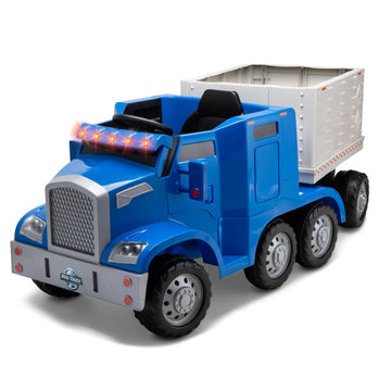 Kid Trax 12V Kids Ride On Semi-Truck with Detachable Trailer - Realistic Sounds, Lights, CB Radio, & Horn, Forward & Reverse, El