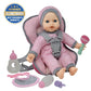Doll Travel Playset - Baby Doll Car Seat Carrier Backpack With 12 Inch Soft Body Doll Includes Doll Bottles And Toy Accessories … (Caucasian)