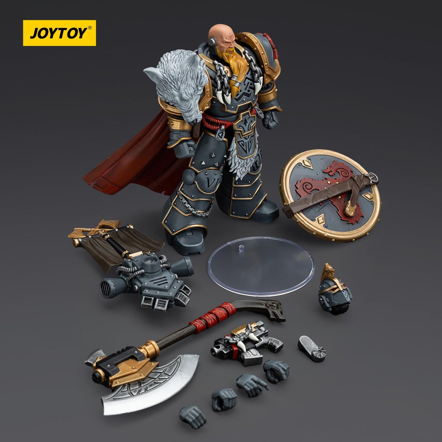 JOYTOY Warhammer 40k Space Wolves Action Figure, 1/18 Scale, Praetor with Power Axe & Shield, Mssus-00133-241226, ABS Material
