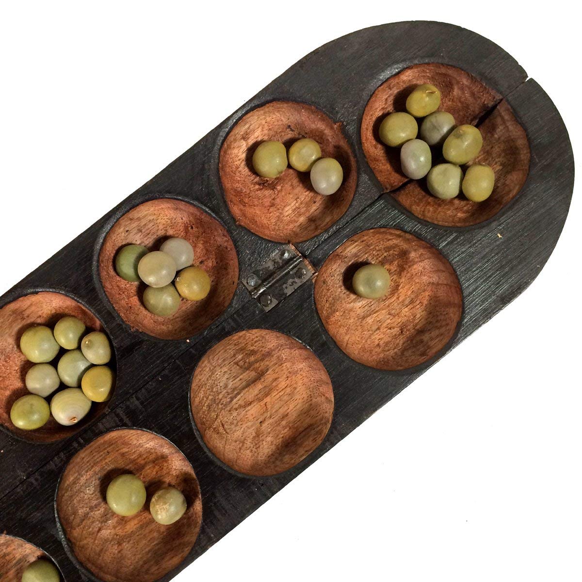 Africa Heartwood Project African Oware Mancala Board - Extended Size, Hand-Carved Solid Wood With Elephant Design, Wooden Foldin