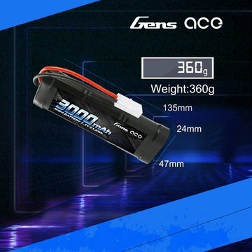 Gens ace 7.2V 3000mAh NiMH Battery High Power Rechargeable Low-self Discharge with Tamiya Plug for RC Cars Truggy Tank Electric