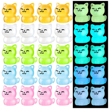 HFAYDZSW Luminous Mini Resin Cat, Miniature Cat, 20Pcs Glow in The Dark Tiny Cat Ornament for Garden Landscape Aquarium Dollhous
