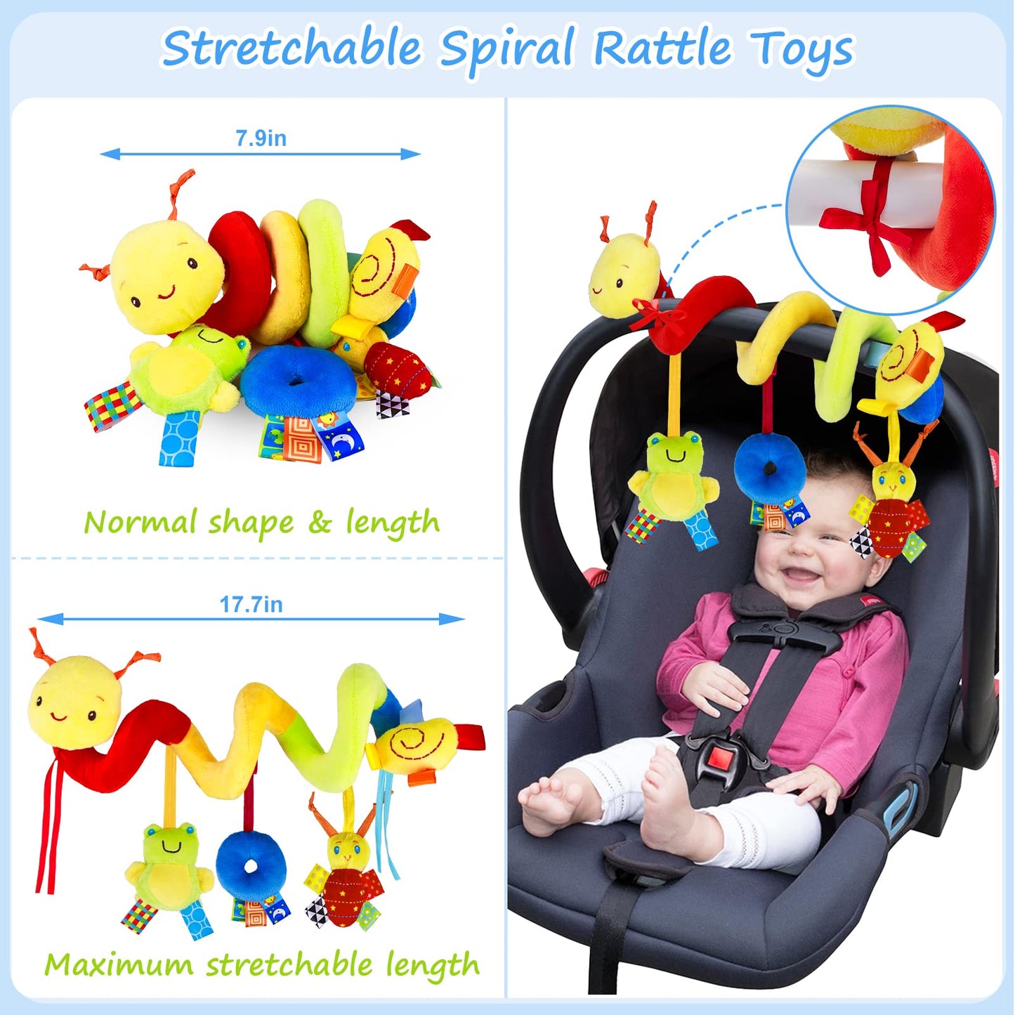 Baby Crib Hanging Rattles Toys - Infant Baby Worm Crib Bed Around Rattle Bell Cartoon Insect Spiral Hanging Toy With Ringing Bell For Infants Bed Stroller Car Seat Bar For Babies Boys And Girls