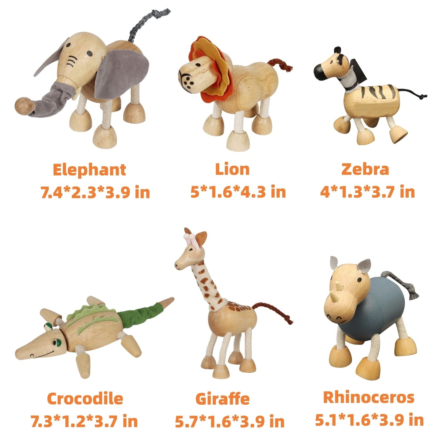 Bendable Wooden Animal Figurines, Smooth Natural Wood Zoo Farm Jungle Safari Animals Figures, Preschool Learning & Education Toy
