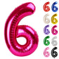 Hot Pink Number 6 Balloon 40 Inch, 6 Balloon Number, 6Th Birthday Decorations, Hot Pink Party Supplies For Boys Girls