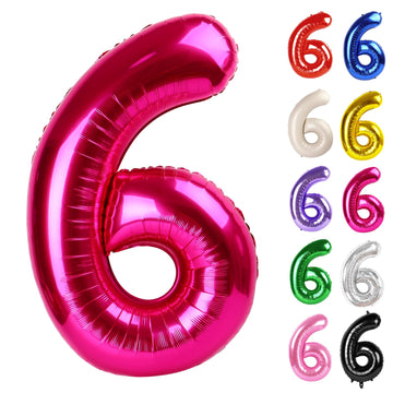 Hot Pink Number 6 Balloon 40 Inch, 6 Balloon Number, 6Th Birthday Decorations, Hot Pink Party Supplies For Boys Girls