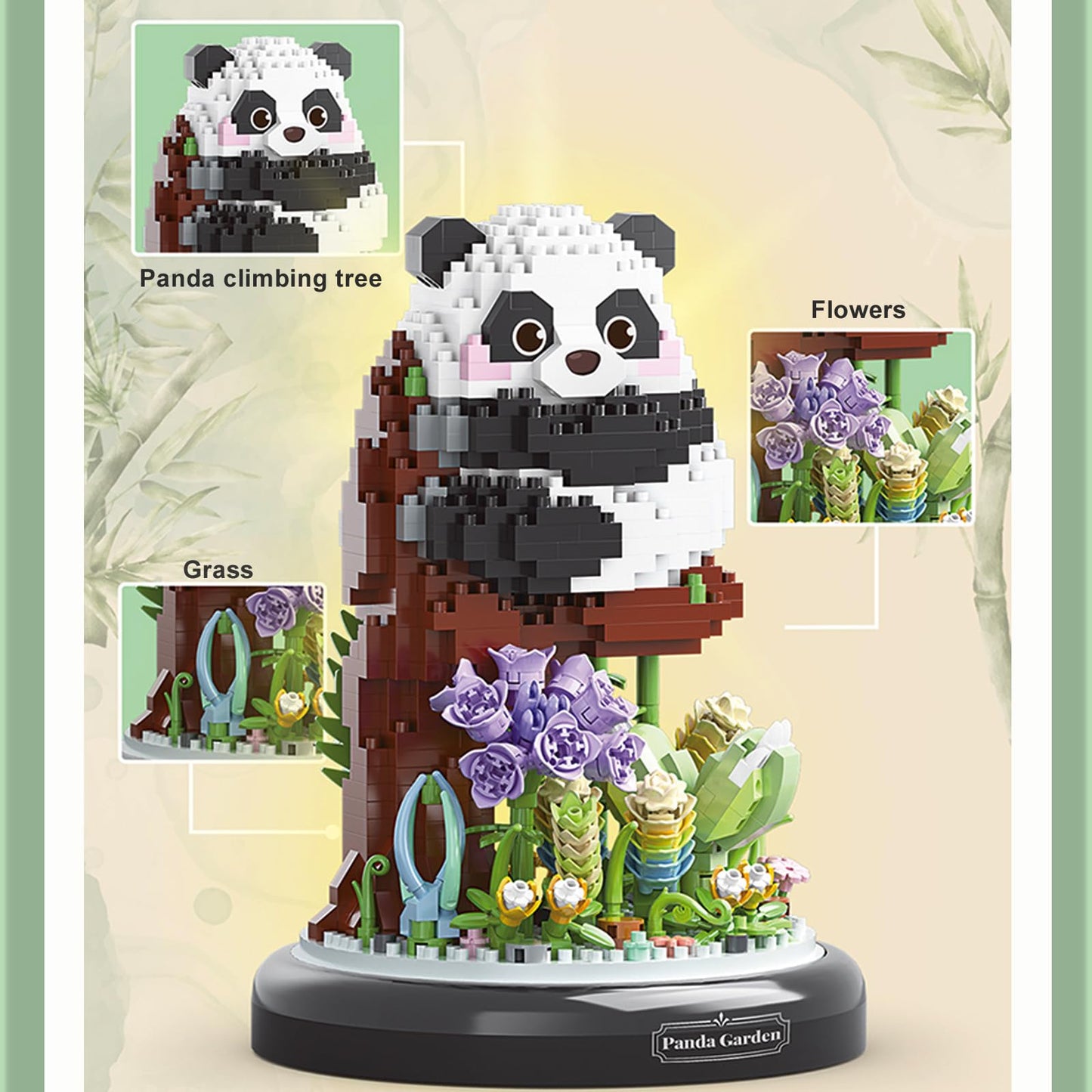 QARULUS Panda Flower Building Set - Plastic Animal Building Blocks for Kids Age 6-12 - Perfect Gift for Parties & Holidays