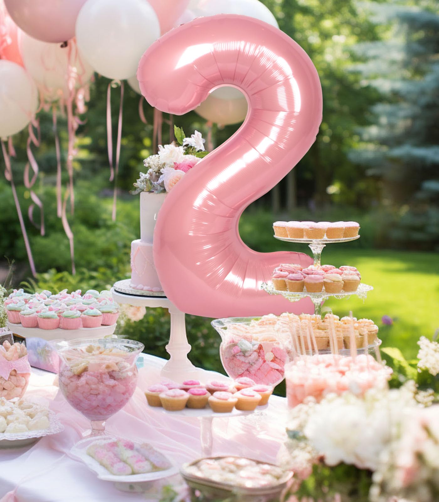 Rainbowq Party 2 Balloon Number 40 Inch For Boy Or Girl Big Pink 0-9 Foil Mylar Large 2 Number Balloon Happy 2Nd Birthday Party