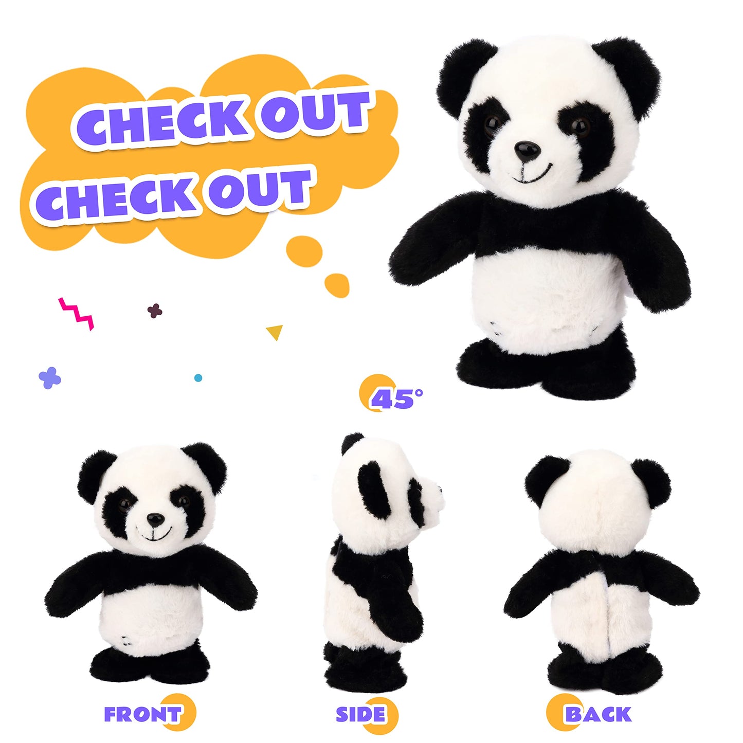Easfan Talking Panda Repeats What You Say Electric Walking Singing Stuffed Animal Interactive Funny Plush Toy Musical Speaking Animated Toy Birthday For Kids Boys Girls, 8'