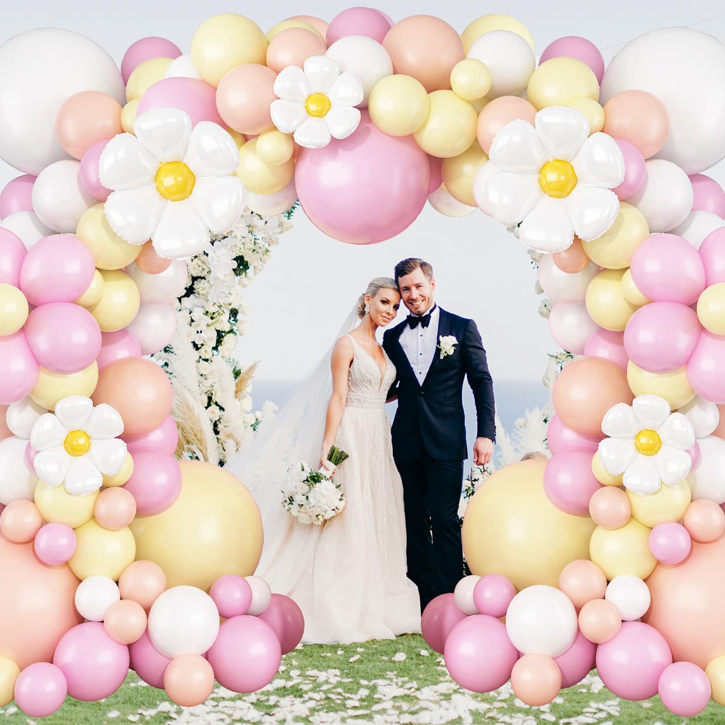 Daisy Flower Balloon Garland Arch Kit 137 Pcs Groovy Flower Foil Balloons Boho Pastel Pink Yellow White Orange Birthday Party De