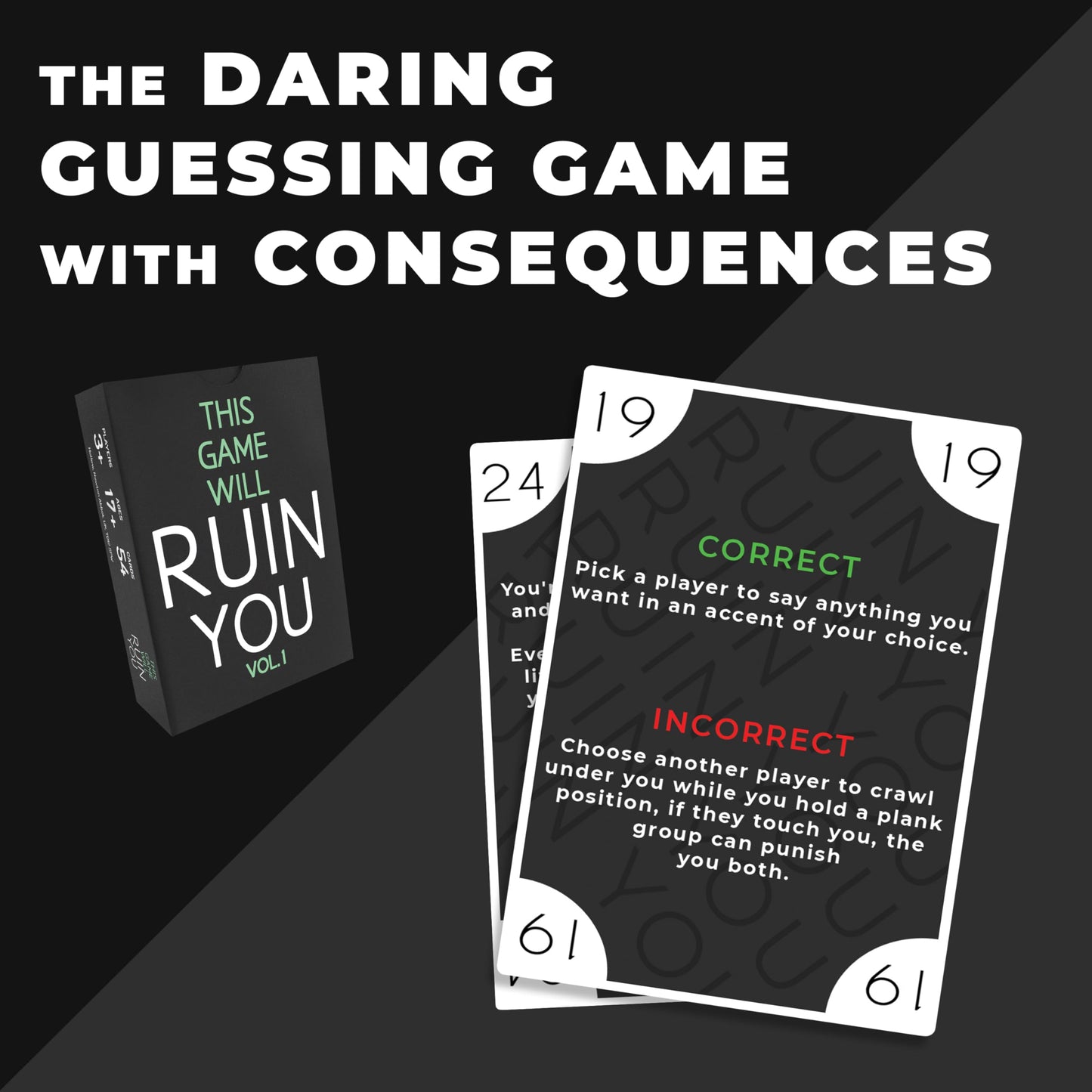 Hollew Card Game - This Game Will Ruin You Vol 1, 54 Cards, Cardstock, Dark Grey & Light Green, Ideal for Adults & Bachelorette Parties