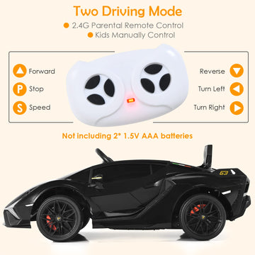 Olakids Kids 12V Licensed Lamborghini Sian Ride On Car, Electric Vehicle For Toddler With Control Remote, Battery Powered Toy With Music, Horn, 2 Speeds, Suspension, Led Lights, Bluetooth (Black)