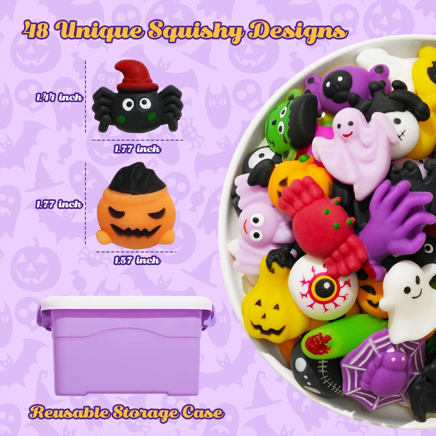 48PCS Halloween Mochi Squishy Toys for Kids  Halloween Fidget Toys Bulk  Mochis Squishies for Basket Goodie Bags Stuffers  Trick or Treat  Gifts  Boys  Girls  Classroom Party Favors  Treasure Box
