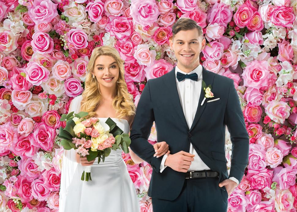 Pink Floral Backdrop Flower Wall Photography Background Valentines Day Party Decorations for Bridal Shower Wedding Baby Shower B