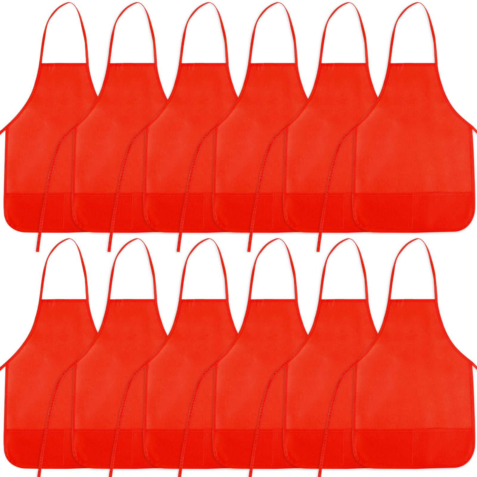 BOUBONI 12 Pieces Red Kids Painting Aprons Kids Art Aprons with 2 Roomy Pockets Kids Aprons for Art Painting Activity Kitchen Cr