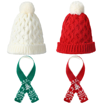 4 Pack Doll Clothes Christmas Mini Snowman Hats Scarf, Santa Knit Hat Christmas Tree Scarf For Doll Elf Santa Mini Snowman (Clas
