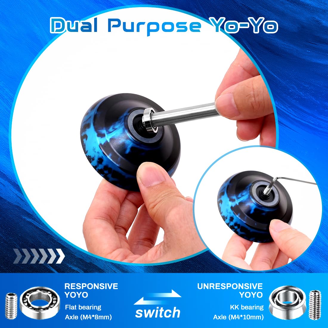 7Yo Professional Responsive Yoyo S2, Dual Purpose Yoyo For Kids Beginners, Alloy Metal Yoyo For Adults, Pom Fingerspin Yoyo For