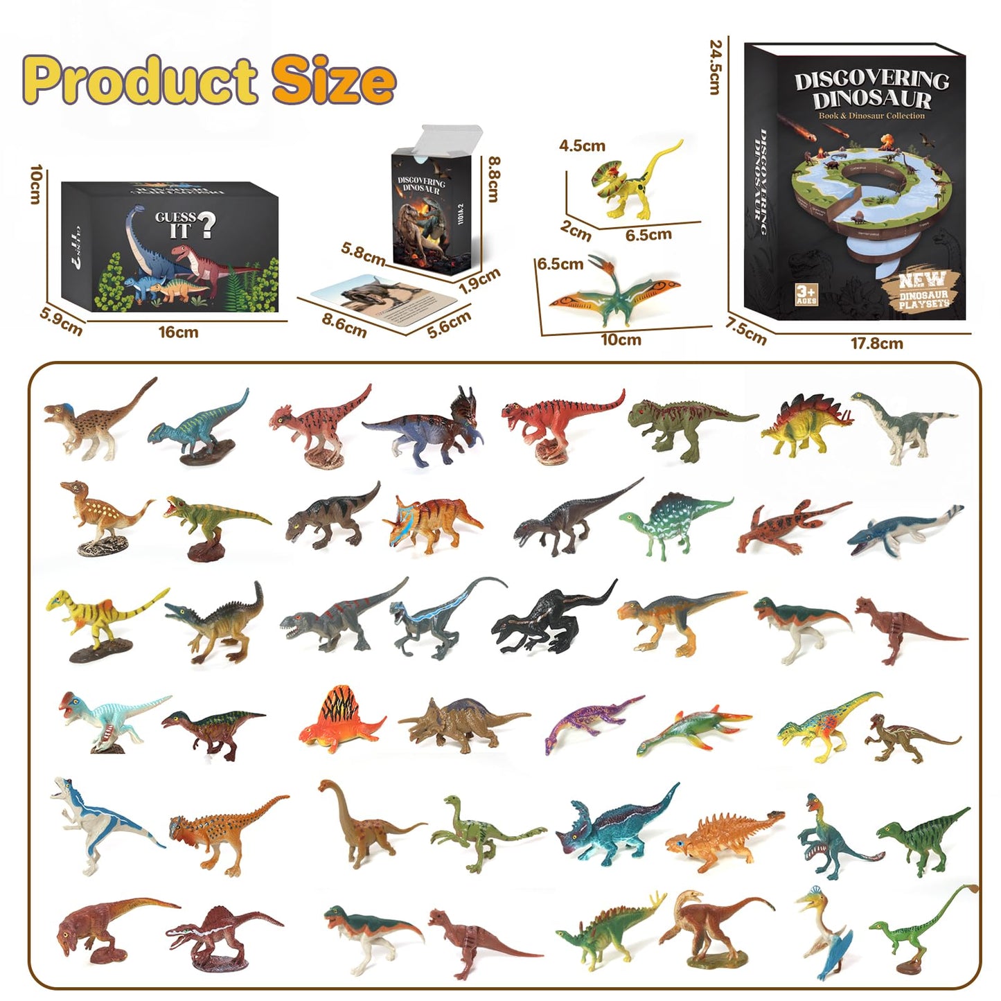 50 Realistic Dinosaur Toys For 3-7 Year-Old Kids, With Dinosaur Book & Dinosaur Learning Cards - Educational Small Dinosaur Figures For Dinosaur Party Favors, Dinosaur Gifts, Boys And Girls