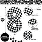 Foil 8Th Birthday Number Balloon, Large Checkered Helium 8 Racing Balloons Decor, 40 Inch Self Inflating Black And White Number