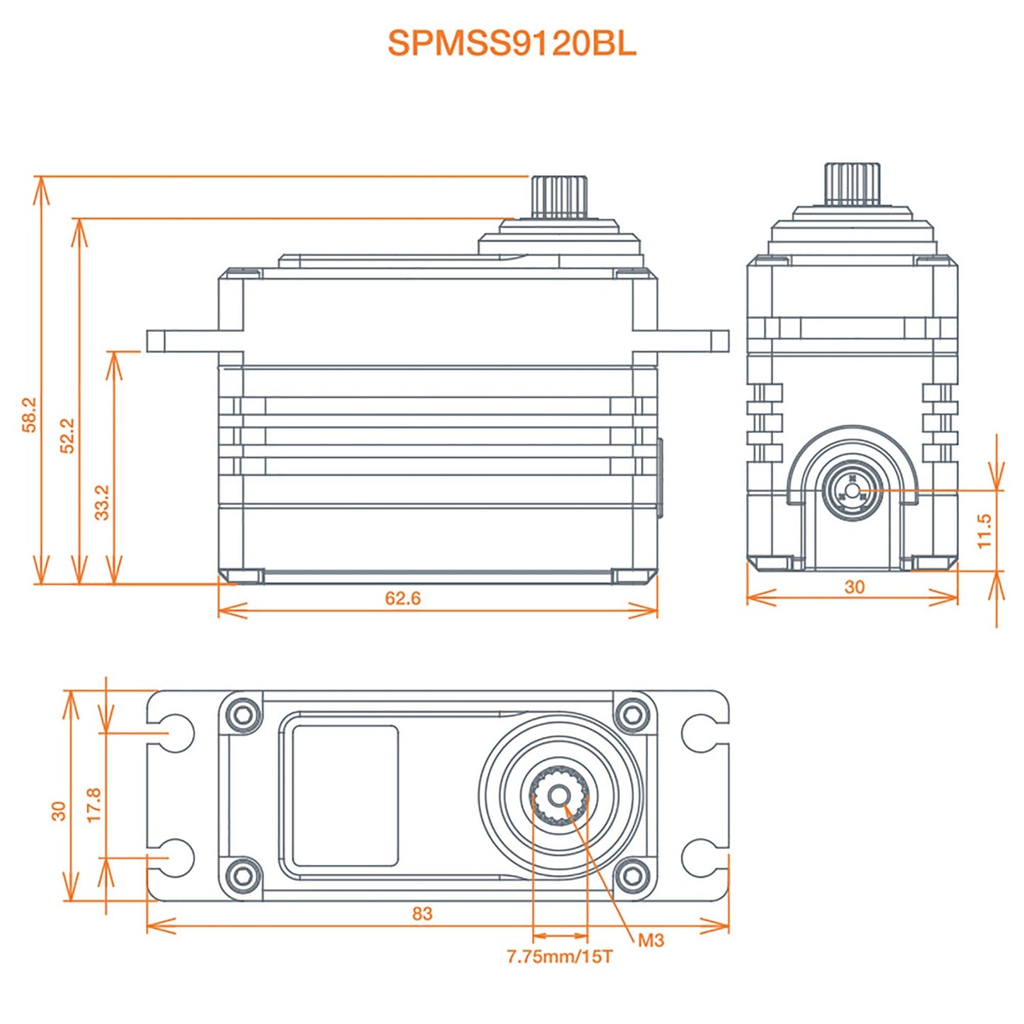 Spektrum S9120BL 1/5 Torque Metal Servo, SPMSS9120BL