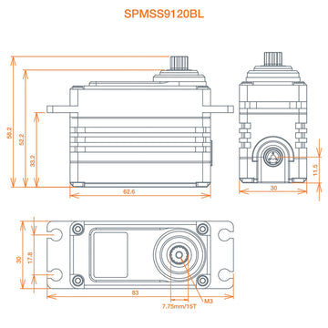 Spektrum S9120BL Torque Metal Servo - 10.67" L x 4.57" H x 7.87" W, Plastic, Model SPMSS9120BL