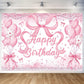 Cute Pink Bownot Birthday Party Backdrop Pink Bow Balloon Happy Birthday Banner Photography Background for Girls Teens Party Sup