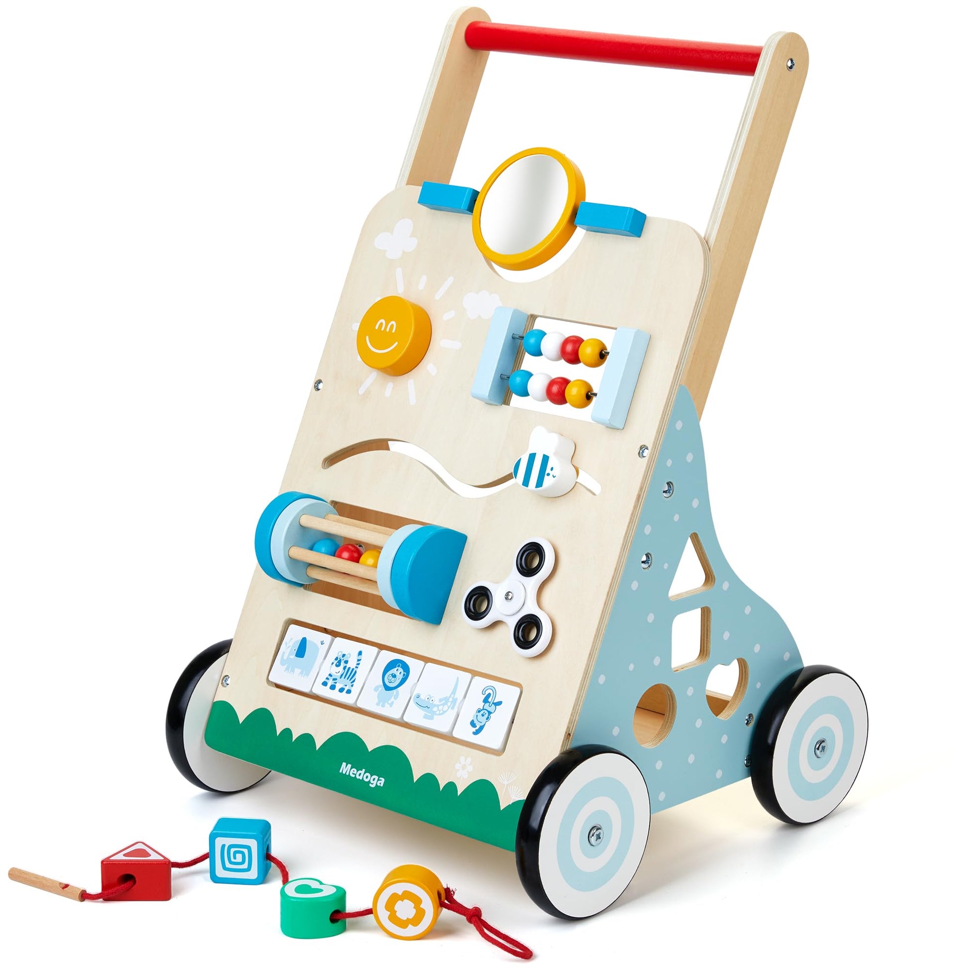 Medoga Wooden Baby Walker, 10 In 1 Baby Activity Center Walker Adjustable Wood Toddler Walker Push Walker Toy For Boys And Girls (Bw001)