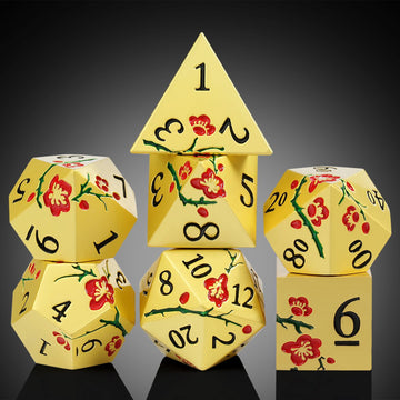 DNDND Flowers Metal Dice, 7 PCS Metallic DND Dice with Grogeous Gift Case for D&D Dungeons and Dragon Tabletop Game (Red Flowers