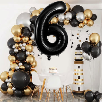 Large Black Number 6 Balloons, 40 Inch Foil Balloons, Giant Number Balloons For Women/Men Birthday Party Anniversary Celebration