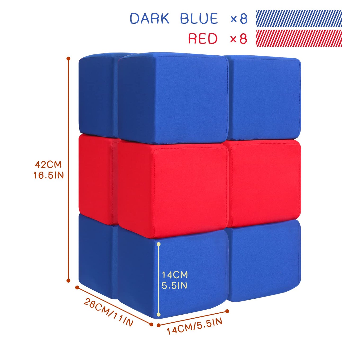 UHAPPYEE Toddler Foam Blocks  16 PCS 5.5 inch Colourful Foam Soft Cubes for Kids  Stacking Block Sets Building Blocks tossing Toys(Blue and Red)