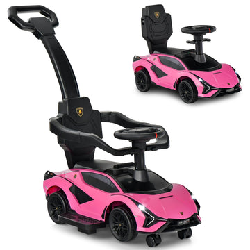 Infans 3 In 1 Ride On Push Car, Licensed Lamborghini Baby Stroller Sliding Walking Car With Parent Control Handle, Music, Headlight, Under Seat Storage, Kids Foot-To-Floor Toy For 18-60 Months (Pink)