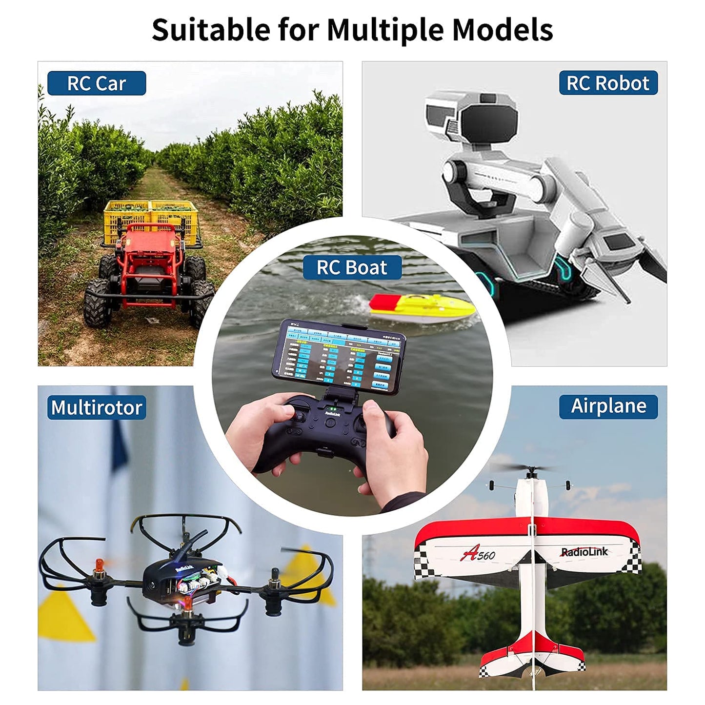 Radiolink T8S 8 Channels 2.4GHz RC Transmitter and Receiver R8EF RX, Remote and Controller Built-in Rechargeable Battery for Qua