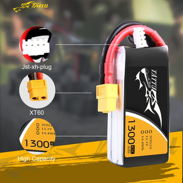 TATTU LiPo Battery Pack 1300mAh 45C 3S 11.1V with XT60 Plug(2 Pcs)