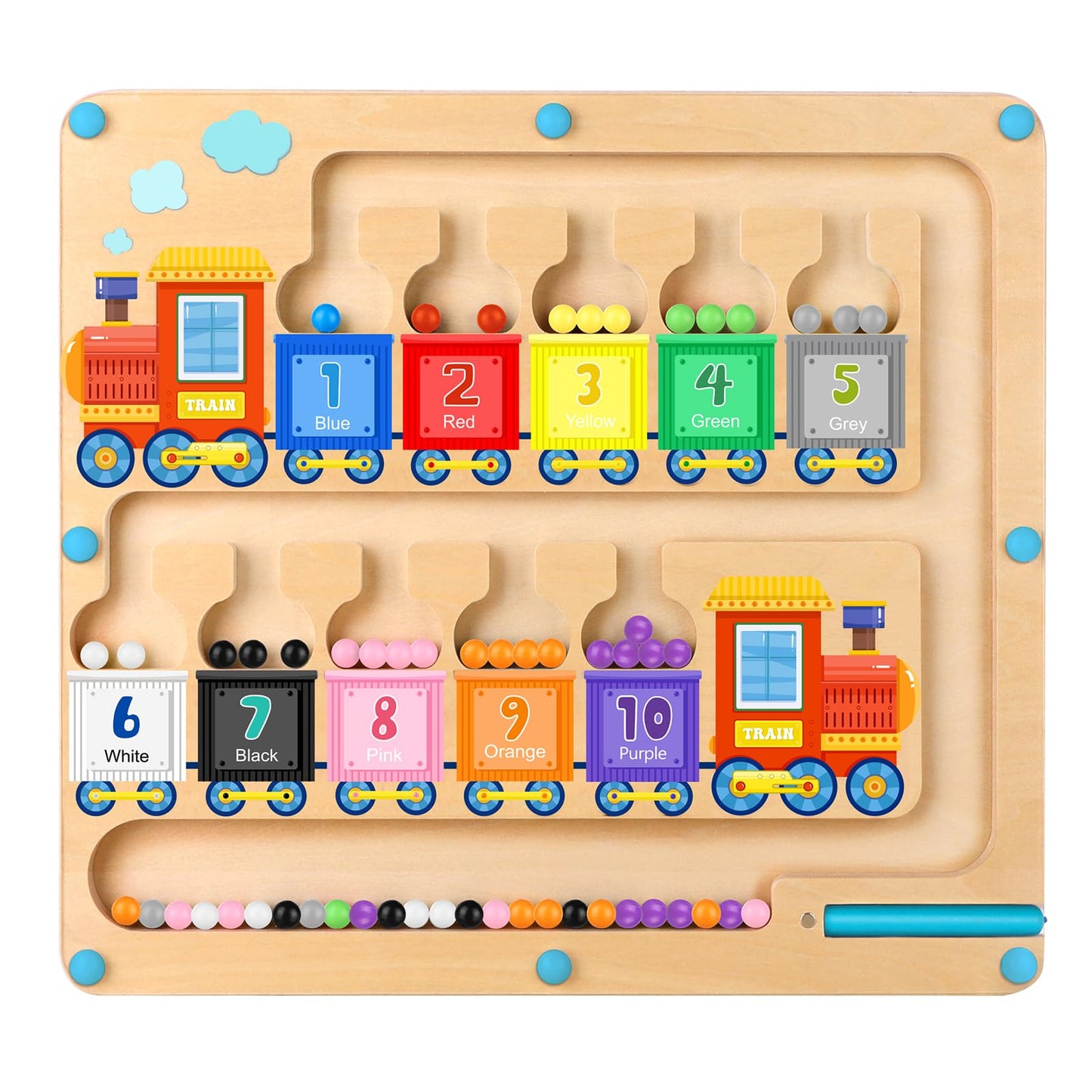 Wakeinsa Magnetic Color And Number Maze,Montessori Toys For 2-5 Years Old Boys,Wooden Magnet Balls Puzzles,Toddler Busy Board,Preschool Learning Activities,Christmas & Birthday Gift For Kids