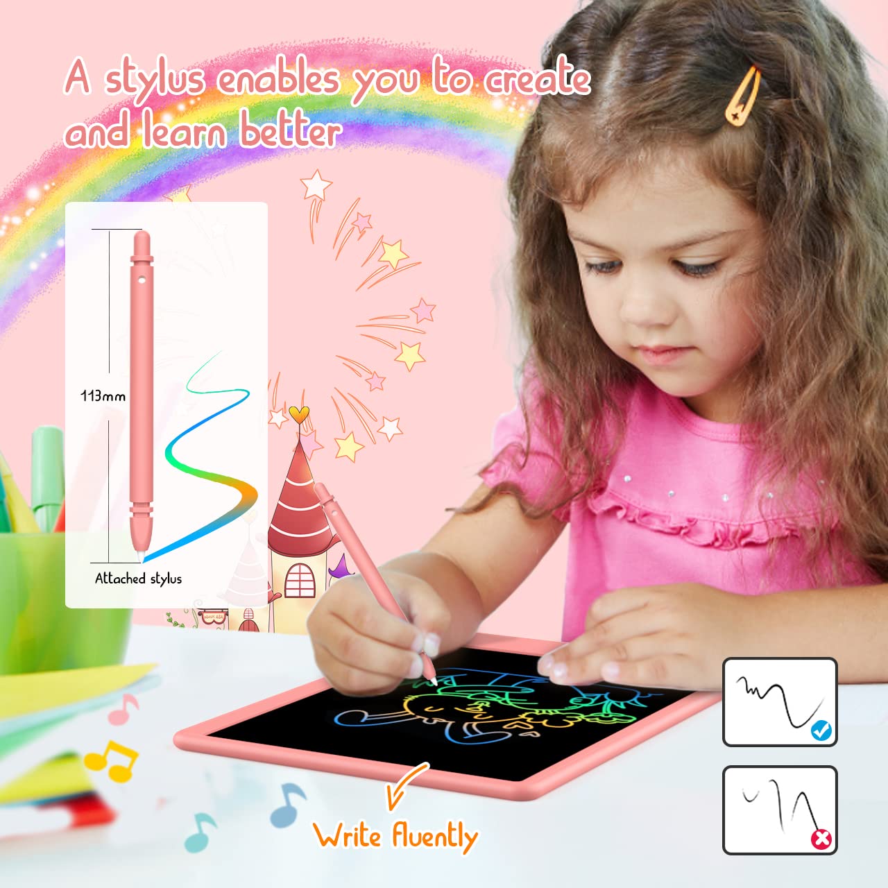 Bukebu Lcd Writing Tablet Doodle Board, Colorful Drawing Pad, Electronic Drawing Tablet, Drawing Pads,Travel Gifts For Kids Ages
